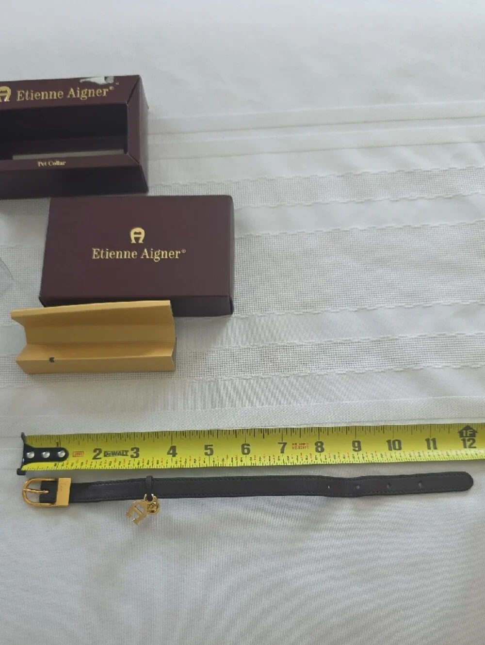 Vintage Etienne Aigner Gold and Brown Pet Collar NOS In Box